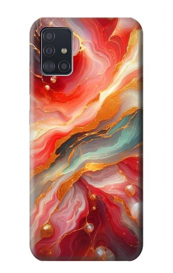 S4012 Veines dorées en marbre rouge Etui Coque Housse pour Samsung Galaxy A51