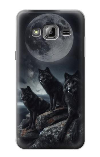 S3970 Pleine lune du loup noir Etui Coque Housse pour Samsung Galaxy J3 (2016)