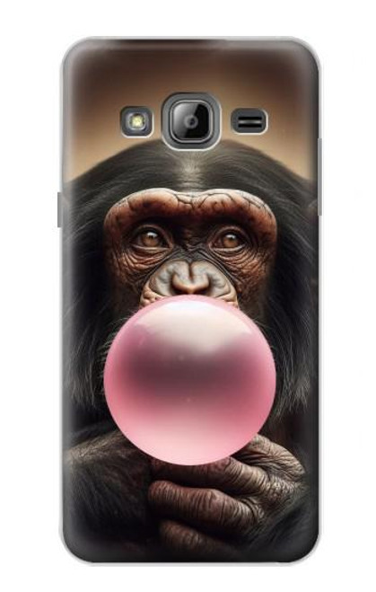 S3973 Chimpanzé soufflant du chewing-gum rose Etui Coque Housse pour Samsung Galaxy J3 (2016)