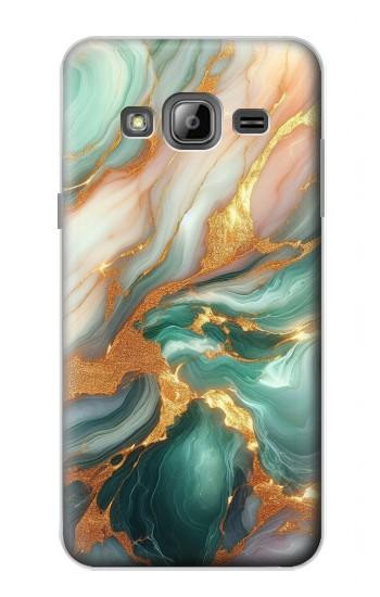 S3993 Vinages dorés en marbre vert Etui Coque Housse pour Samsung Galaxy J3 (2016)