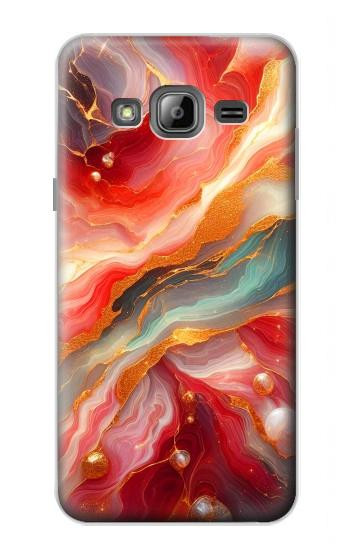 S4012 Veines dorées en marbre rouge Etui Coque Housse pour Samsung Galaxy J3 (2016)