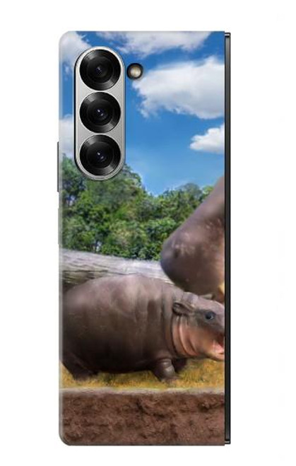 S4031 Bébé hippopotame Famille d'hippopotames Etui Coque Housse pour Samsung Galaxy Z Fold 6