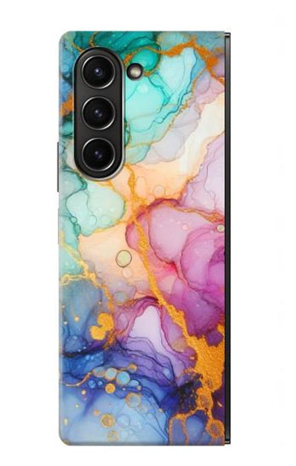 S4001 Lilas abstrait multicolore, émeraude Etui Coque Housse pour Samsung Galaxy Z Fold 5