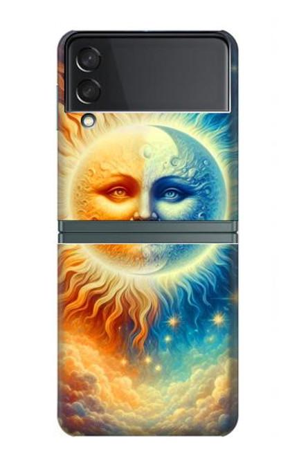 S3966 Soleil artistique et lune Etui Coque Housse pour Samsung Galaxy Z Flip 3 5G