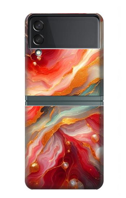 S4012 Veines dorées en marbre rouge Etui Coque Housse pour Samsung Galaxy Z Flip 3 5G