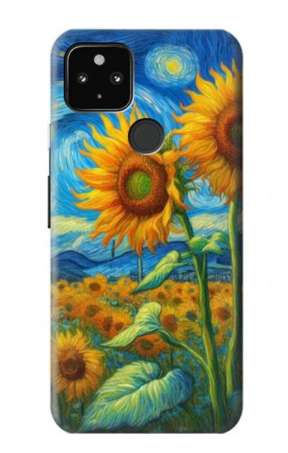 S4019 Tournesol style Van Gogh Etui Coque Housse pour Google Pixel 4a 5G