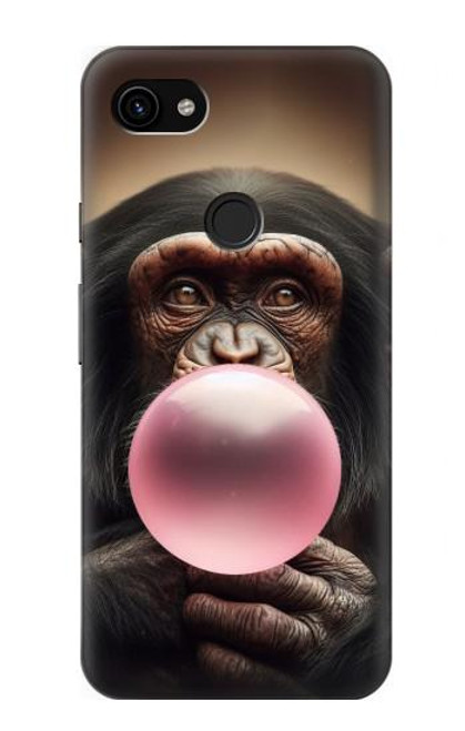 S3973 Chimpanzé soufflant du chewing-gum rose Etui Coque Housse pour Google Pixel 3a XL
