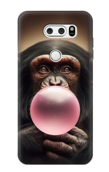 S3973 Chimpanzé soufflant du chewing-gum rose Etui Coque Housse pour LG V30, LG V30 Plus, LG V30S ThinQ, LG V35, LG V35 ThinQ