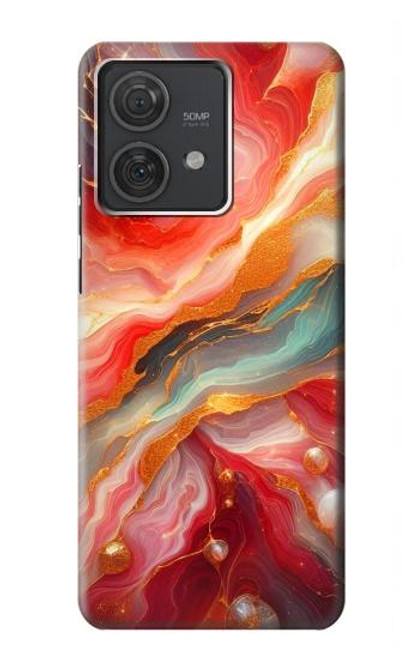S4012 Veines dorées en marbre rouge Etui Coque Housse pour Motorola Edge 40 Neo