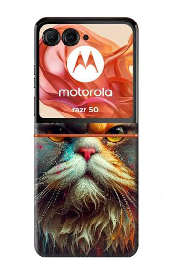 S3971 Chat peint en couleur Etui Coque Housse pour Motorola Razr 70,60,50, Razr (2026, 2025, 2024)