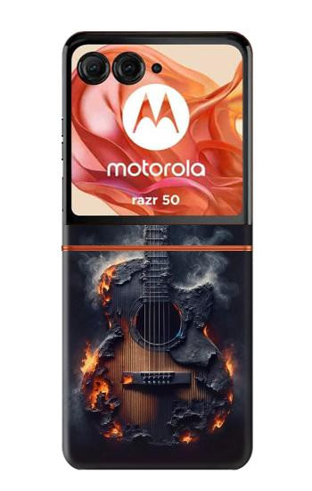 S3972 Graphique de guitare acoustique brûlée Etui Coque Housse pour Motorola Razr 70,60,50, Razr (2026, 2025, 2024)