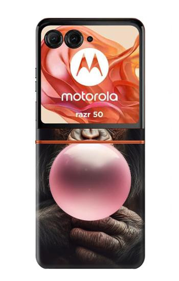 S3973 Chimpanzé soufflant du chewing-gum rose Etui Coque Housse pour Motorola Razr 70,60,50, Razr (2026, 2025, 2024)