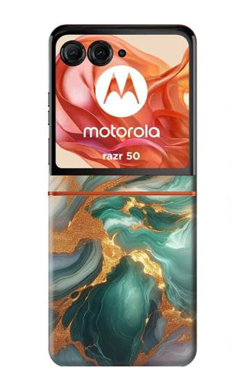 S3993 Vinages dorés en marbre vert Etui Coque Housse pour Motorola Razr 70,60,50, Razr (2026, 2025, 2024)