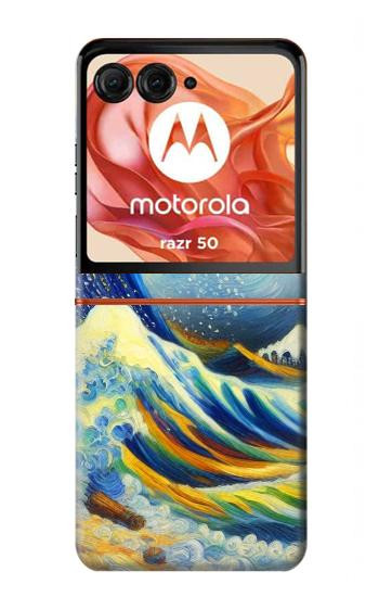 S4005 Peinture à l'huile Grandes vagues Etui Coque Housse pour Motorola Razr 70,60,50, Razr (2026, 2025, 2024)