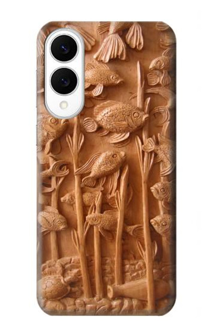 S1307 Poissons Sculpture sur bois imprimé graphique Etui Coque Housse pour Samsung Galaxy S25 Edge