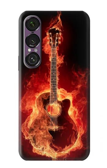 S0415 Graver guitare feu Etui Coque Housse pour Sony Xperia 1 VII