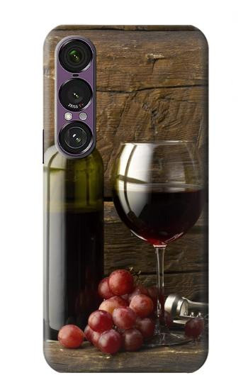 S1316 Raisins Bouteille et un verre de vin rouge Etui Coque Housse pour Sony Xperia 1 VII
