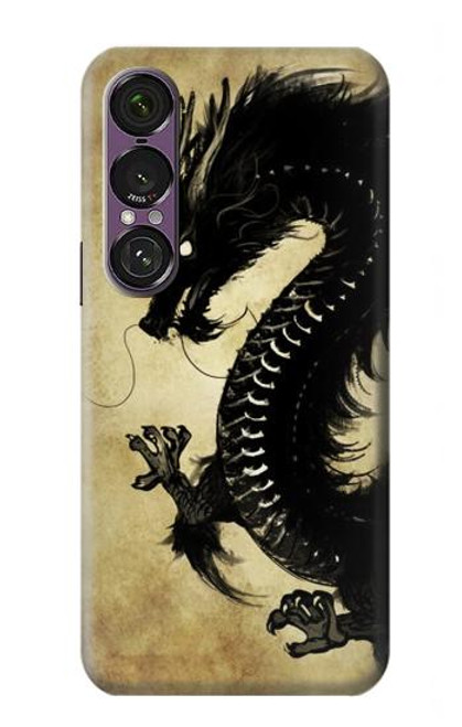 S1482 Peinture Noir dragon Etui Coque Housse pour Sony Xperia 1 VII