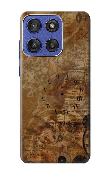 S3456 Papier Steampunk Horloge millésimé Etui Coque Housse pour Motorola Moto G Stylus 5G (2025,2026), Edge 60 Stylus