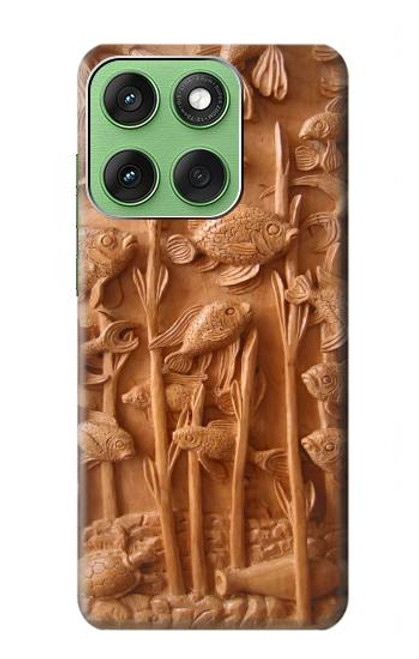 S1307 Poissons Sculpture sur bois imprimé graphique Etui Coque Housse pour Motorola Edge 60