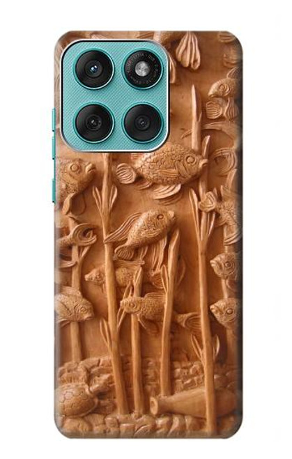 S1307 Poissons Sculpture sur bois imprimé graphique Etui Coque Housse pour Motorola Edge 60 Fusion