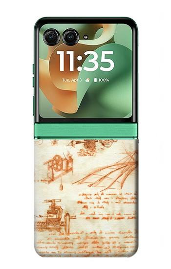 S0566 Dessin technique Da Vinci Etui Coque Housse pour Motorola Razr 70+,60+, Razr+ (2026, 2025, 2024)
