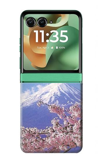 S1060 Mont Fuji Sakura fleur de cerisier Etui Coque Housse pour Motorola Razr 70+,60+, Razr+ (2026, 2025, 2024)