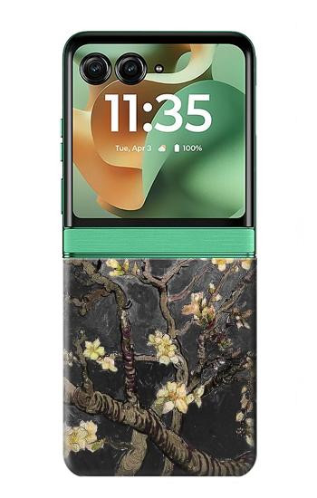 S2664 Noir Fleur Amandier Van Gogh Etui Coque Housse pour Motorola Razr 70+,60+, Razr+ (2026, 2025, 2024)
