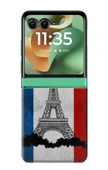 S2859 Drapeau France millésimé Tour Eiffel Etui Coque Housse pour Motorola Razr 70+,60+, Razr+ (2026, 2025, 2024)