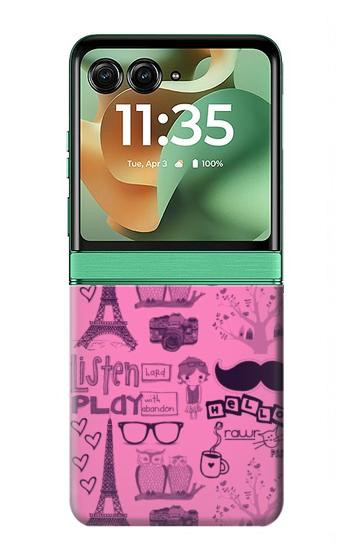 S2885 Paris Rose Etui Coque Housse pour Motorola Razr 70+,60+, Razr+ (2026, 2025, 2024)