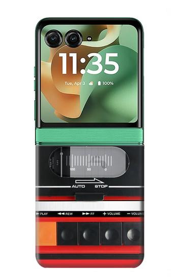 S3204 Rouge Cassette Recorder graphique Etui Coque Housse pour Motorola Razr 70+,60+, Razr+ (2026, 2025, 2024)