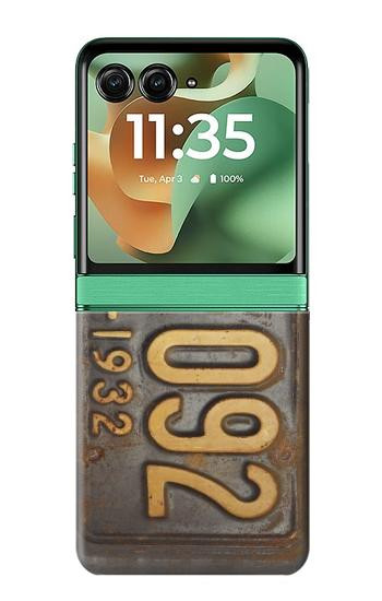 S3228 Millésimé plaque d'immatriculation de voiture Etui Coque Housse pour Motorola Razr 70+,60+, Razr+ (2026, 2025, 2024)