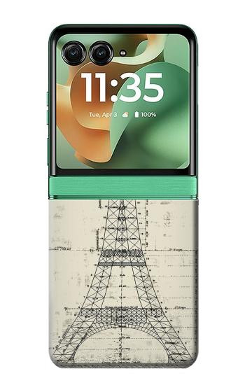 S3474 Dessin Architectural Eiffel Etui Coque Housse pour Motorola Razr 70+,60+, Razr+ (2026, 2025, 2024)