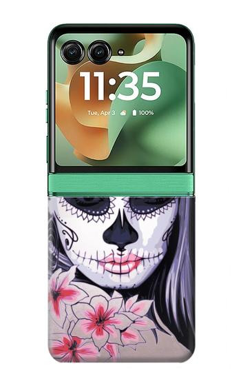 S3821 Sugar Skull Steampunk Fille Gothique Etui Coque Housse pour Motorola Razr 70+,60+, Razr+ (2026, 2025, 2024)