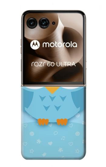 S3029 Bleu mignon Chouette Etui Coque Housse pour Motorola Razr 70 Ultra, 60 Ultra, 50 Ultra, Ultra 2026, Ultra 2025