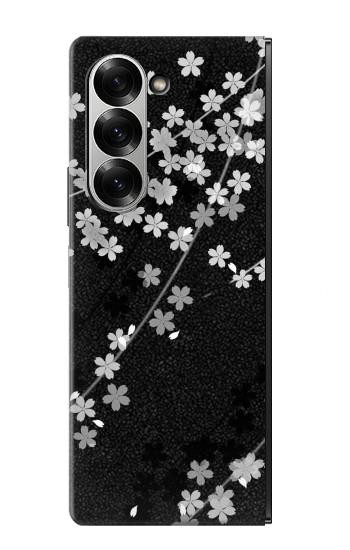 S2544 Kimono japonais style Noir motif fleur Etui Coque Housse pour Samsung Galaxy Z Fold 7