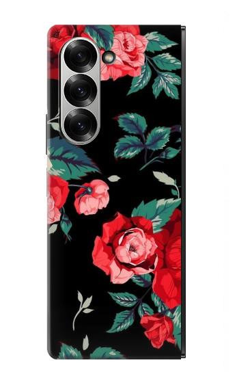 S3112 Motif floral Rose Noir Etui Coque Housse pour Samsung Galaxy Z Fold 7