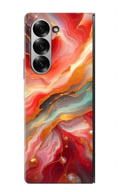 S4012 Veines dorées en marbre rouge Etui Coque Housse pour Samsung Galaxy Z Fold 7