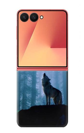 S0935 Loup Hurlant dans la forêt Etui Coque Housse pour Samsung Galaxy Z Flip 7