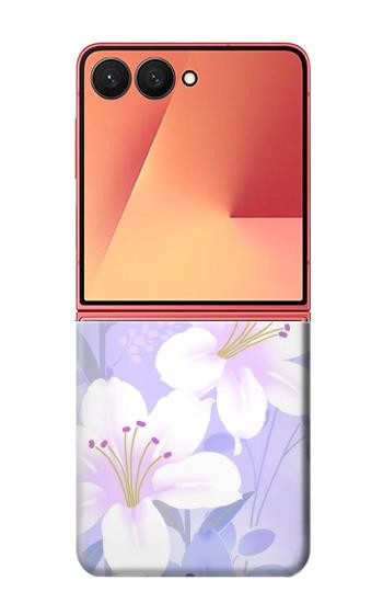 S2361 Fleurs blanches Violet Etui Coque Housse pour Samsung Galaxy Z Flip 7