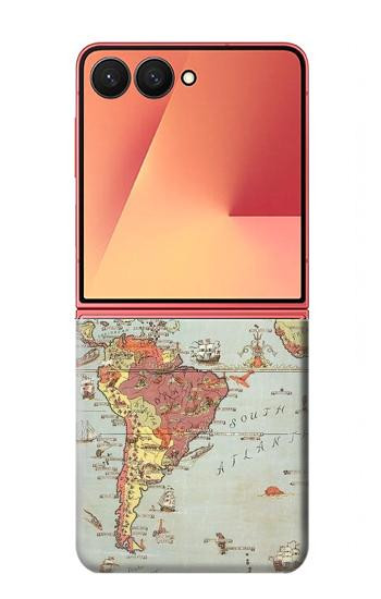 S3418 Carte du monde millésimé Etui Coque Housse pour Samsung Galaxy Z Flip 7