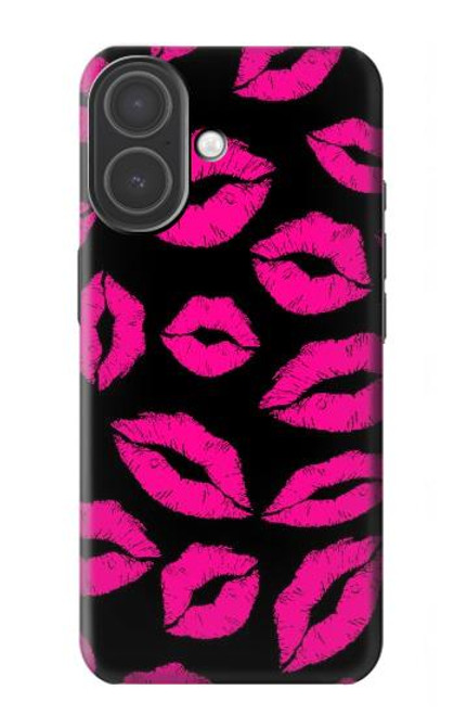 S2933 Bisous Rose Lips sur Noir Etui Coque Housse pour iPhone 17