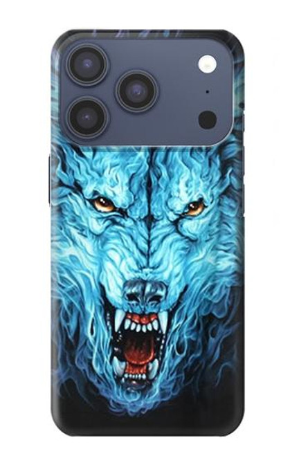 S0752 Feu bleu Loup Etui Coque Housse pour iPhone 17 Pro
