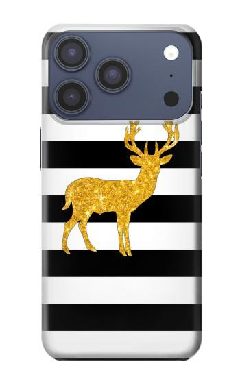 S2794 Noir et blanc rayé cerf d'or Sparkles Etui Coque Housse pour iPhone 17 Pro, 18 Pro