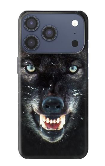 S2823 Noir Loup Bleu Yeux Visage Etui Coque Housse pour iPhone 17 Pro, 18 Pro