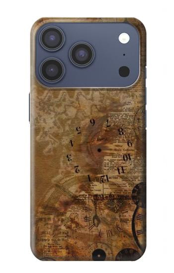 S3456 Papier Steampunk Horloge millésimé Etui Coque Housse pour iPhone 17 Pro, 18 Pro