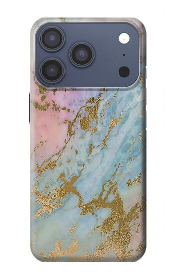 S3717 Imprimé graphique en marbre bleu pastel or rose Etui Coque Housse pour iPhone 17 Pro, 18 Pro