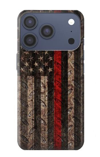 S3804 Graphique de drapeau de ligne rouge en métal de pompier Etui Coque Housse pour iPhone 17 Pro, 18 Pro
