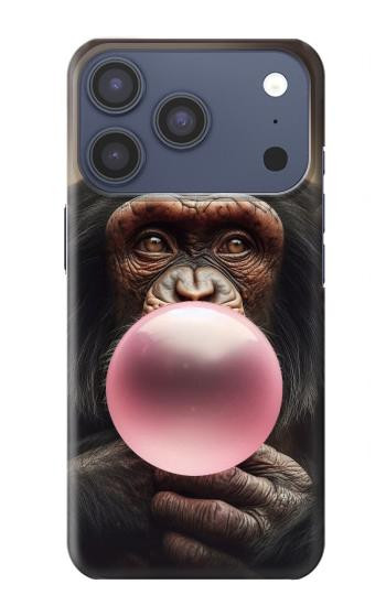S3973 Chimpanzé soufflant du chewing-gum rose Etui Coque Housse pour iPhone 17 Pro