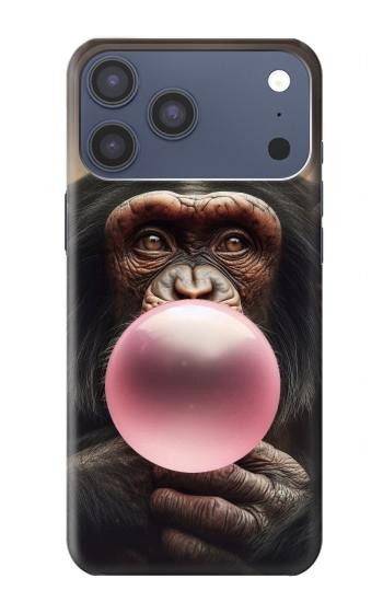 S3973 Chimpanzé soufflant du chewing-gum rose Etui Coque Housse pour iPhone 17 Pro Max
